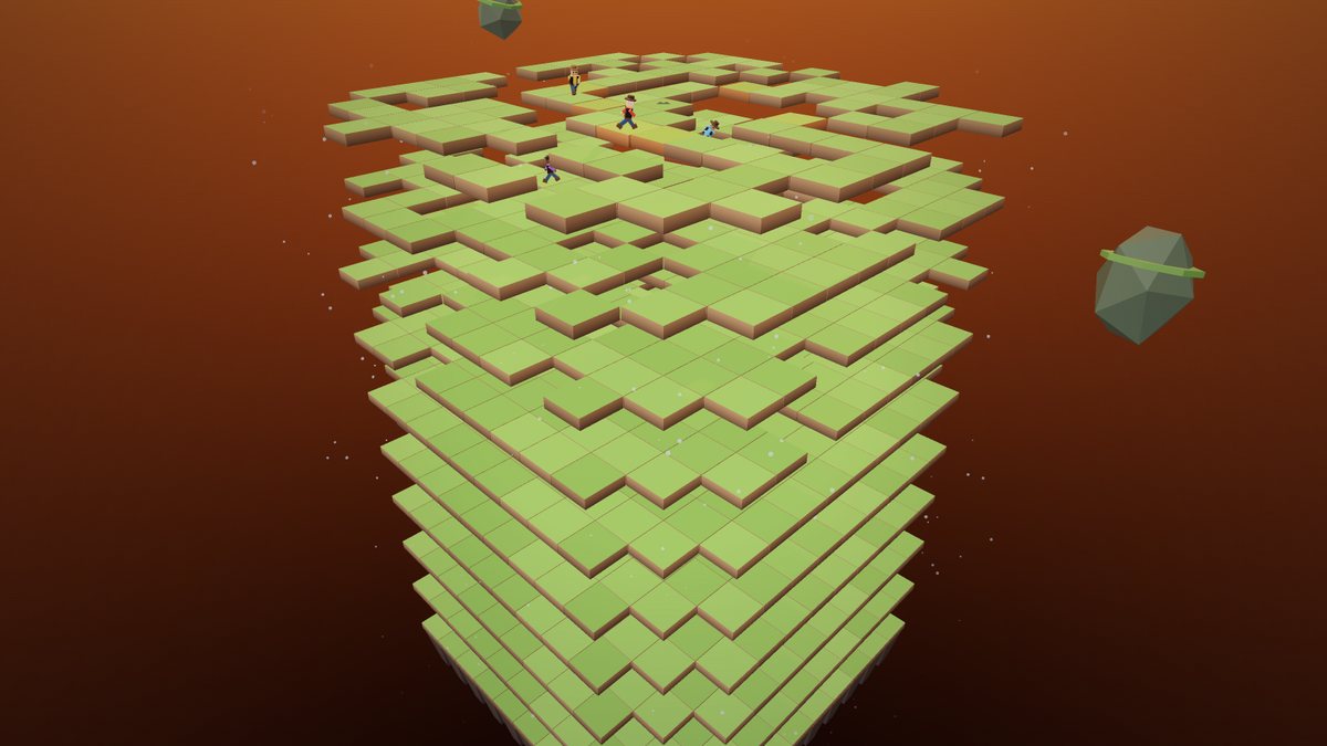 Floor Collapse — ten stacked floors breaking away beneath the players